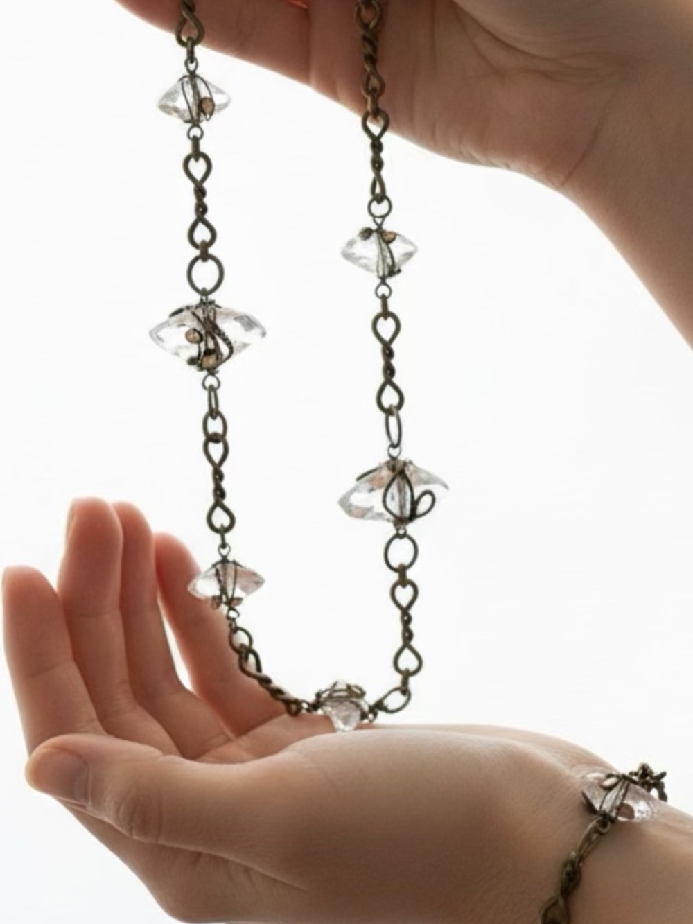 Sorrelli Vintage Crystal Necklace and Bracelet Antique Brass Chain Boho Style